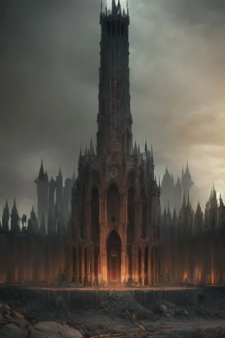 RAW photo, (masterpiece:1.3), subsurface scattering, heavy shadow, (high quality:1.4), (intricate, high detail:1.2), professional photography, HDR, High Dynamic Range, realistic, ultra realistic, photorealistic, high resolution, film photography, ambient lighting, atmospheric effects, <lora:detail_slider_v4:2>, OverallDetail, <lora:Evil:1>, evilrealm, ab evil tower in a barren landscape, epiCPhoto