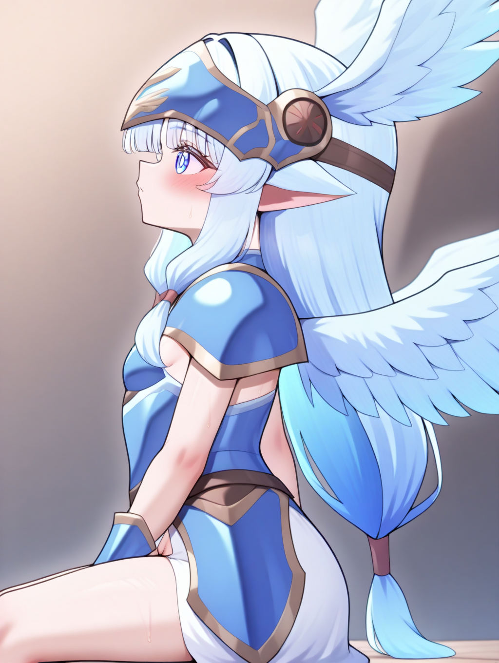 perfect quality,best quality,absolutely eye-catching,ambient occlusion,raytracing BREAK
1girl,<lora:renasuVA IL v1.4:1>,renasuVA,anime coloring,blue eyes,blue hair,valkyrie,blue armored dress,headgear,wings,front slit,animal ears,low-tied long hair,bare ears,, from side,profile,arched_back,occlusion,arm_at_side,sitting_backwards,