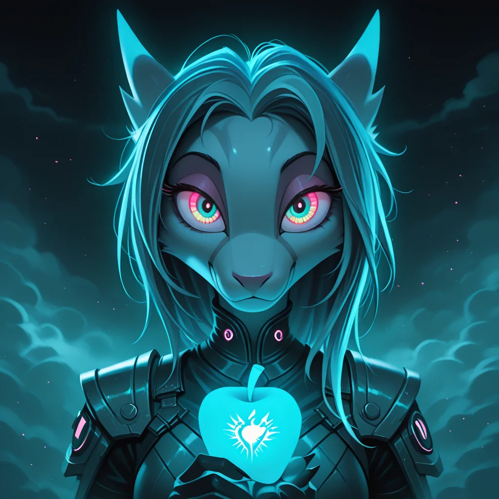 masterpiece, best quality,limited palette,black background,colorful,vibrant,glowing outline,neon,blacklight,looking at viewer,apple,fog,from_side
Dreamkeepers,namah, 1girl,solo,furry,
, <lora:Dreamkeepers_lora:0.8>