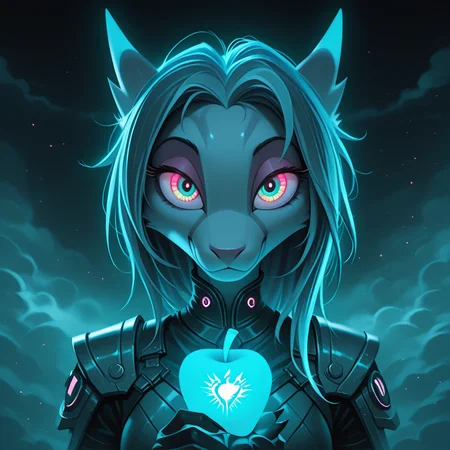 masterpiece, best quality,limited palette,black background,colorful,vibrant,glowing outline,neon,blacklight,looking at viewer,apple,fog,from_side
Dreamkeepers,namah, 1girl,solo,furry,
, <lora:Dreamkeepers_lora:0.8>