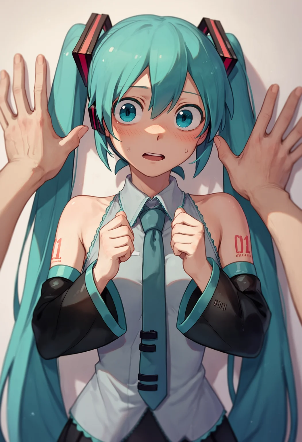score_9, score_8_up, score_7_up, 1boy, 1girl, kabedon pov, hatsune miku, against wall
<lora:kabedon_pony_2:1>