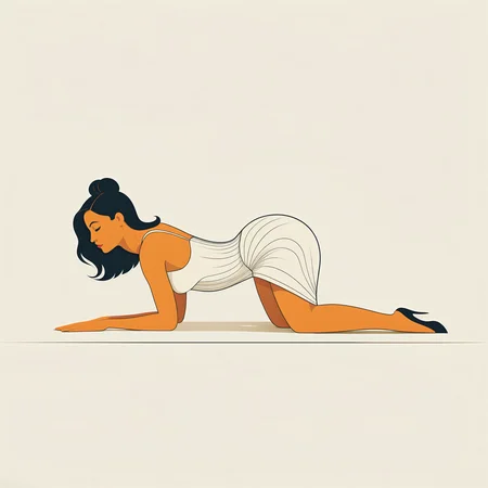 (vector illustration, lineart, stylized art, flat color, logo, icon:1.5), ch, (white background: 1.6), black hair, a beautiful woman on all fours, crawling on the floor, from side, ((dress))