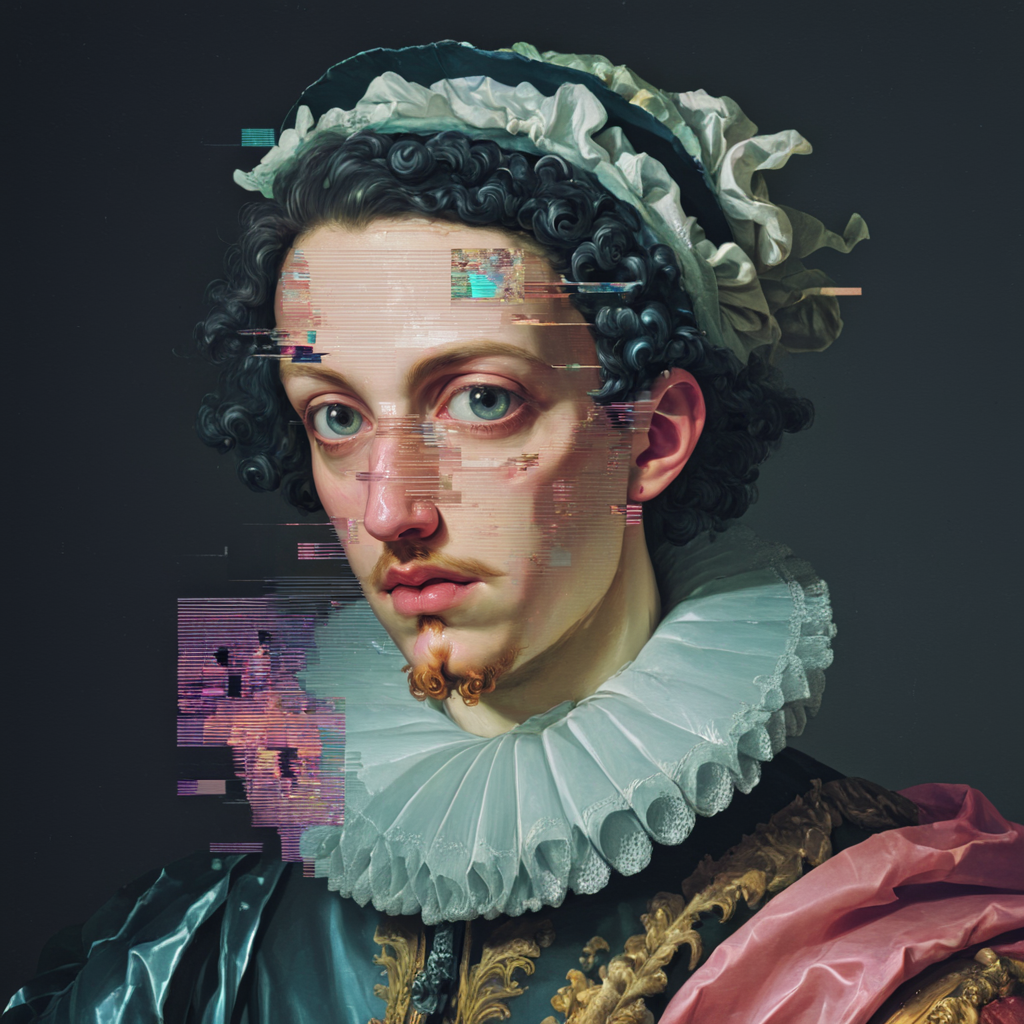<lora:Baroque_GlitchcoreSDXL:1>  Glitchcore Baroque, Portrait