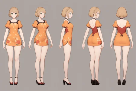 (GENERAL:0), 1girl, masterpiece, best quality, very aesthetic, absurdres, solo, standing,
(VIEWS:0), full body character turnaround of 1girl,
Multiple views of the same character in the same outfit, simple background, white background, multiple views, side view, back view, front view,
(hairLength:0), very short hair,
(hairTexture:0), flipped hair,
(hairstyles:0), French braid hairstyle,
(haircolor:0), light brown hair,
(bodyshape:0), Tall and lean body,
(ethnic origin:0), Persian,
(skin color:0), Very Light Skin,
green eye iris,
Red floral wrap dress with puff sleeves,
orange
East Asian
theme character design,
Mandy From The Grim Adventures Of Billy And Mandy,
<lora:ClothTurnXL_v1-000003:.75>,
charturn, <lora:CharTurnXL_v2:.25>,
<lora:xl_more_art-full_v1:.25>,
<lora:Alphonse Mucha Style:.1>, Alphonse Mucha Style page
<lora:å½é£æç»SDXL:.1>