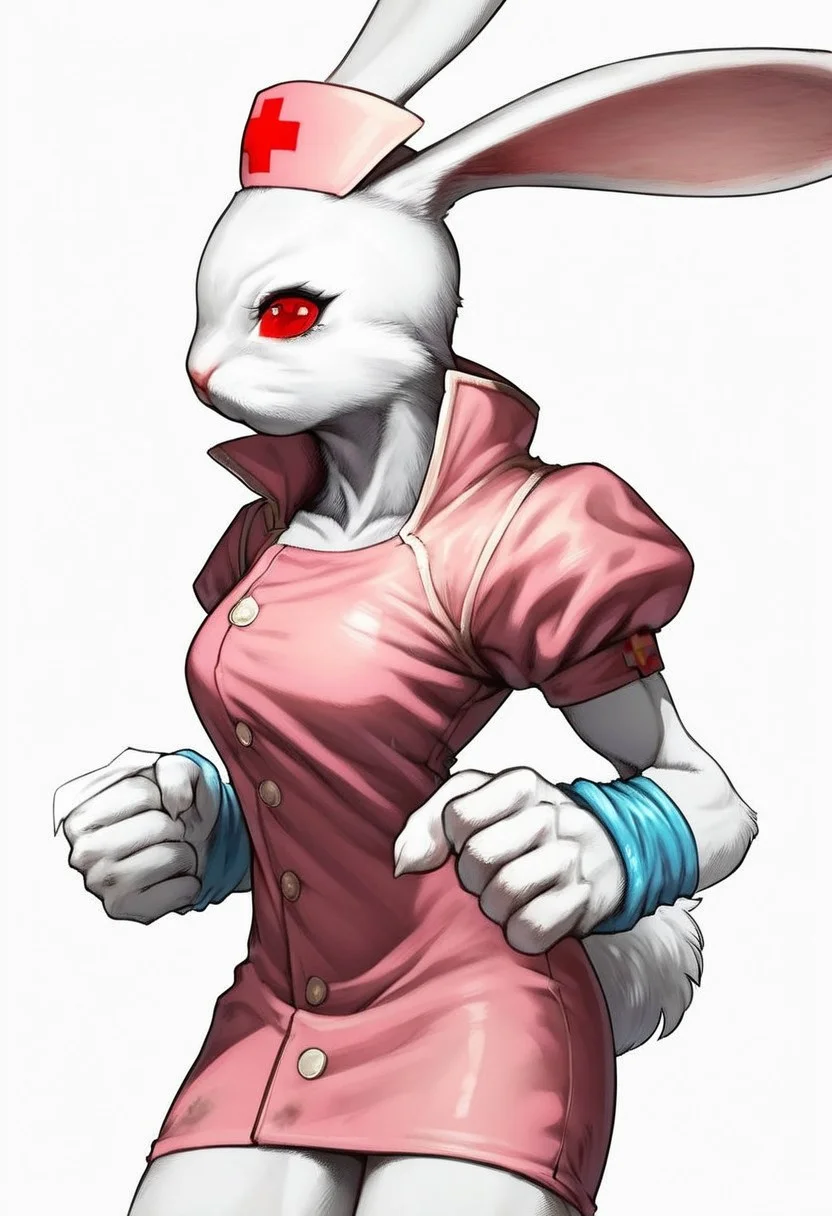 score_9,score_8,score_7,
alice_bloodyroar,
alice_bloody_roar, alice_bloodyroar, rabbit_bloody_roar, 1girl, rabbit girl, bloody_roar_2, nurse_br_2, solo, 1girl, rabbit, nurse, furry, furry female, animal ears, rabbit ears, simple background, red eyes, hat, white background, nurse cap,
