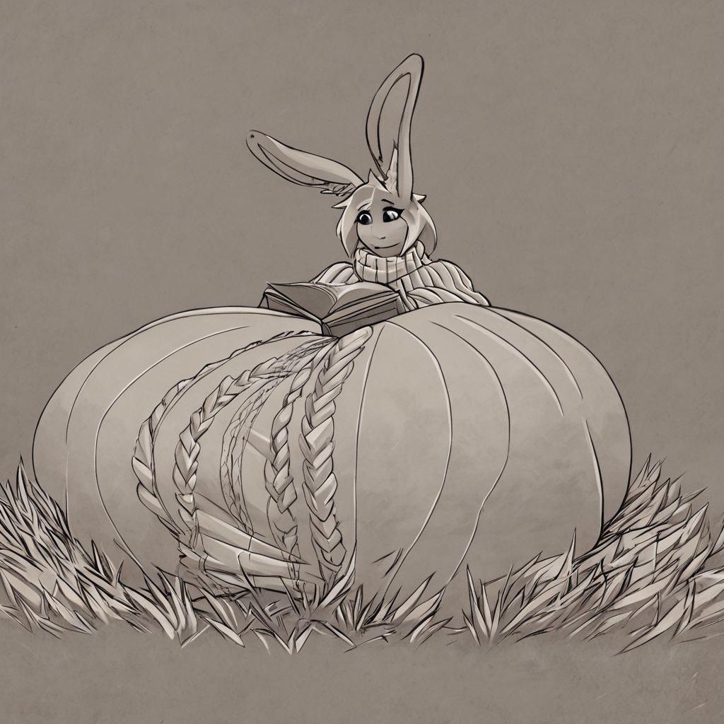 tall bunny girl. huge breast sitting down in a field reading a book dressed in a turtle neck sweater. being comfy