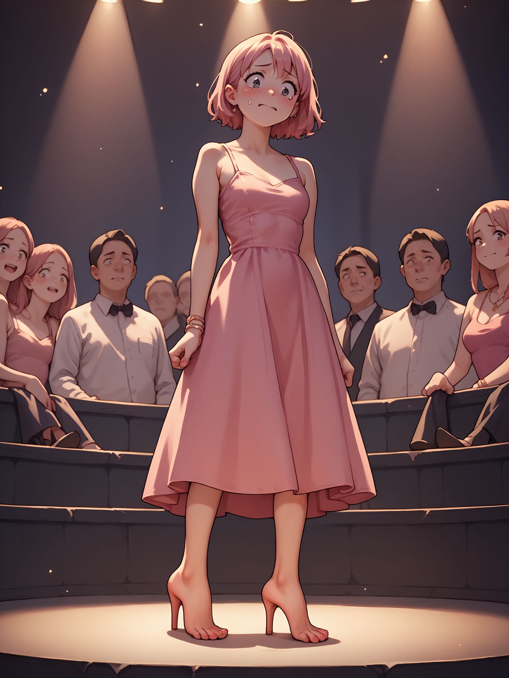 score_9_up, score_8_up, score_7_up, anime
a girl in a club, pink dress, nervous, cute,
<lora:heelfeet-ponyxl-v1a:0.7>, h33lfeet, barefoot, heels, standing,