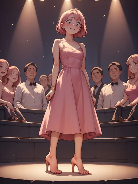 score_9_up, score_8_up, score_7_up, anime
a girl in a club, pink dress, nervous, cute,
<lora:heelfeet-ponyxl-v1a:0.7>, h33lfeet, barefoot, heels, standing,