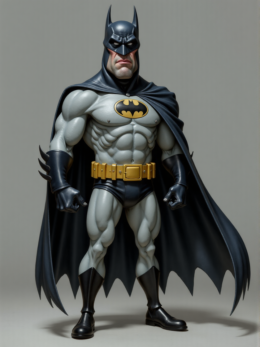 full-body caricature of an animated batman on a grey limbo background <lora:3d_caricature_Strong:0.9>