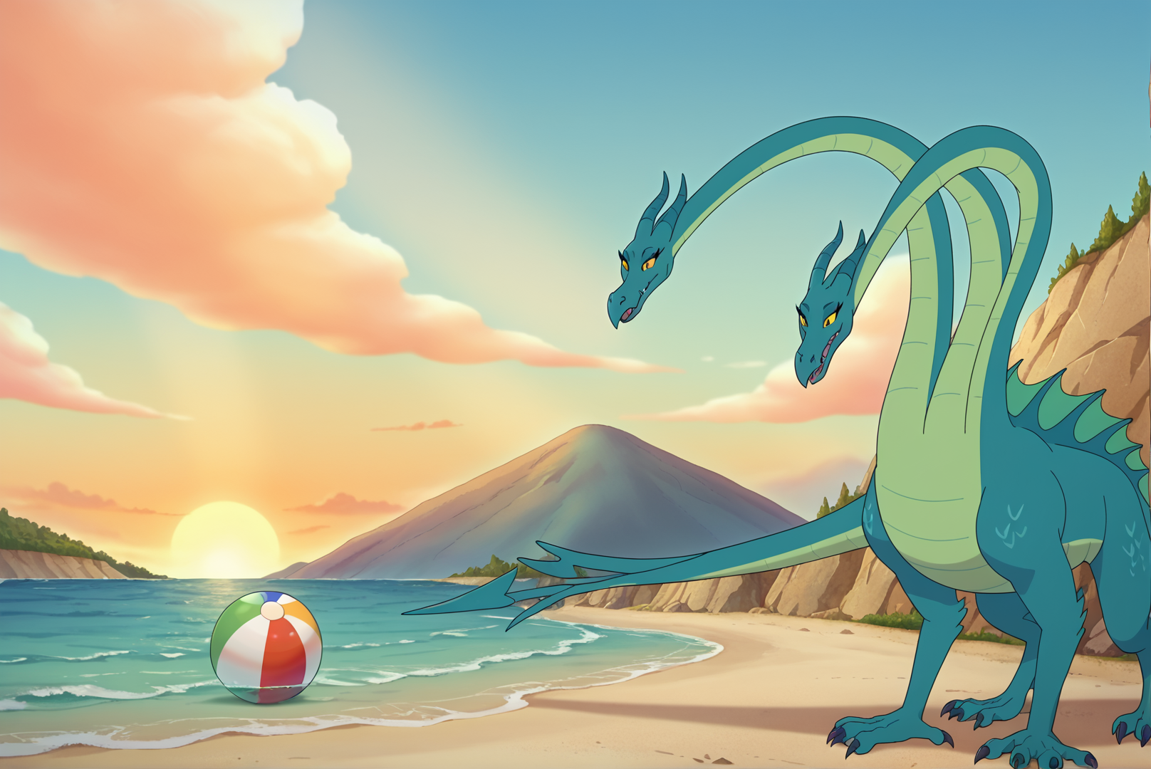 score_9, score_8_up, score_7_up, score_6_up, Detailed Background, BREAK
<lora:Camille_the_Hydra_Krapopolis:0.6>, 1girl, Camille, Hydra, Multiple heads, Dragon, BREAK
beach, in water, swimsuit, beach ball, sunset, epic