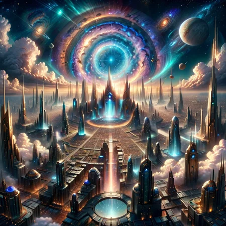 Masterpiece,8k,absurd resolution,I
ImaginaryCityScapes,astral city,outdoors,sky,cloud,no humans,building,star (sky),scenery,starry sky,science fiction,city,fantasy,cityscape,planet,city lights
,<lora:City_scapes_XL:0.6>