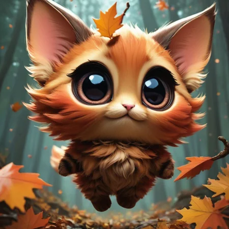 score_9, score_8_up, score_7_up, score_6_up, score_5_up, score_4_up,UHD,
adorable cat-like creature big eyes in forest autumn time