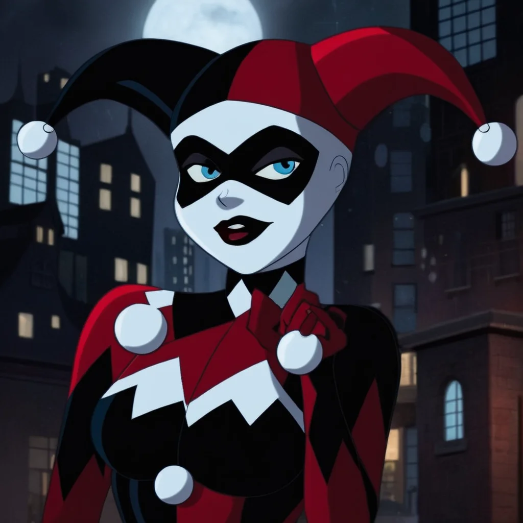 Dark Fantasy Art of <lora:Harley Quinn:1.2>
Harley Quinn a cartoon character dressed in a red and black outfit In Gotham City Universe, dark, moody, dark fantasy style