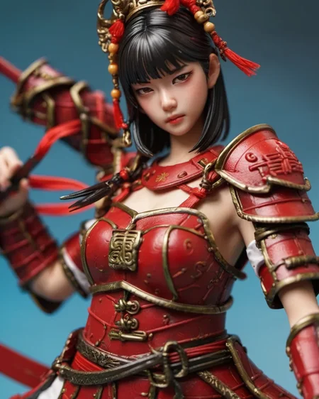 resin material style, 1girl, close up, Ancient armor, traditional Chinese red armor, battle-ready pose, dynamic composition, high level of detail, <lora:è¶ä½¬V1:0.7>