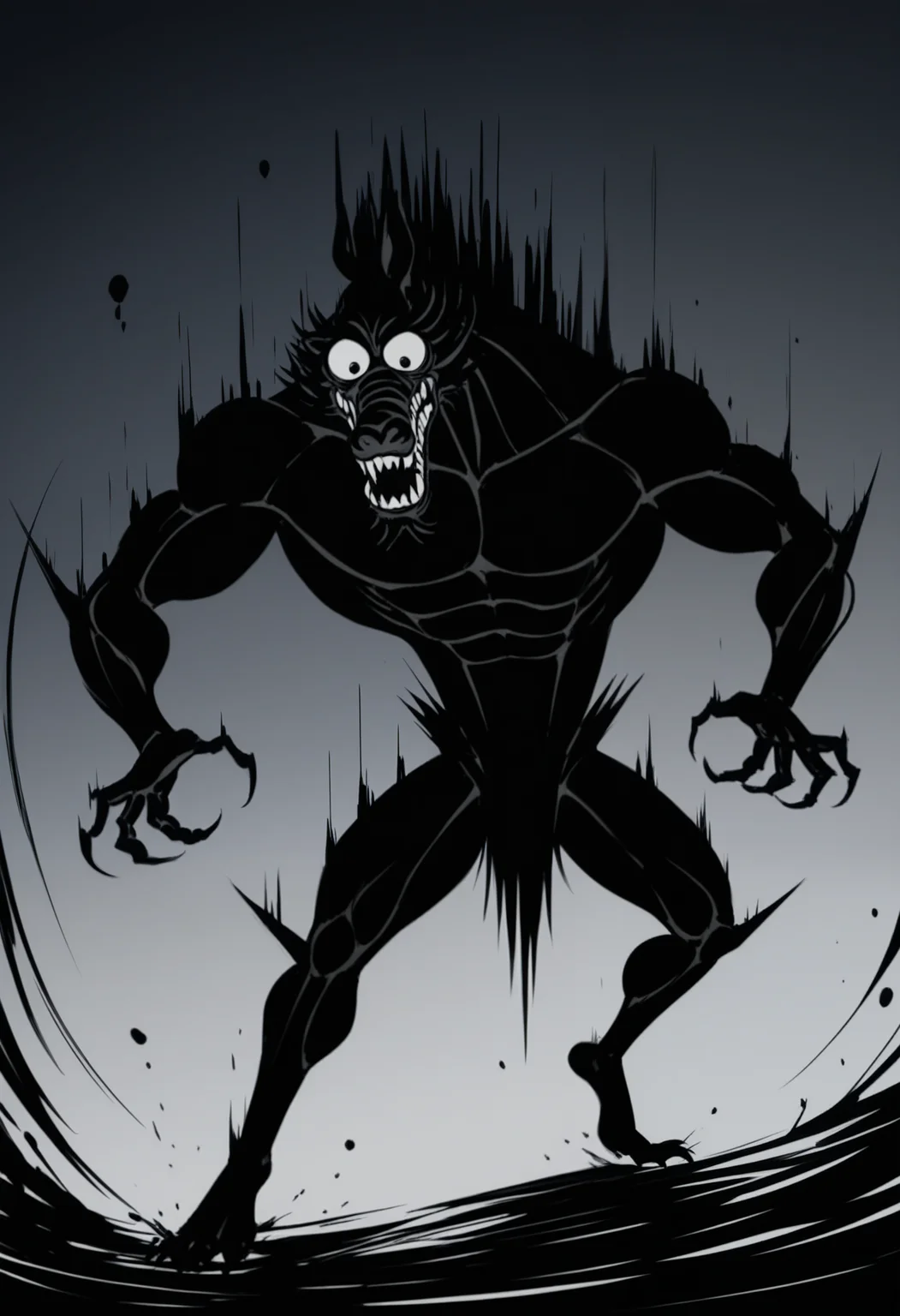 masterpiece,best quality,amazing quality, 1boy, solo, sp1r1t, monster, full body, ink (medium),