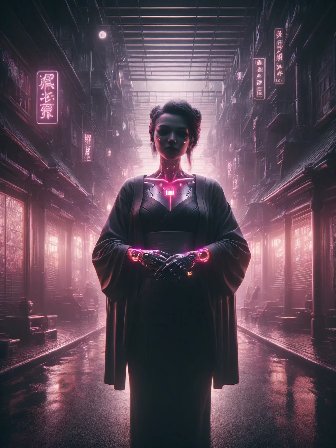 score_9, score_8_up, score_7_up, woman wearing a kimono, japanese garden, neon moon, cyberpunk, noir <lora:Neon_Noir_Pony:0.8>
