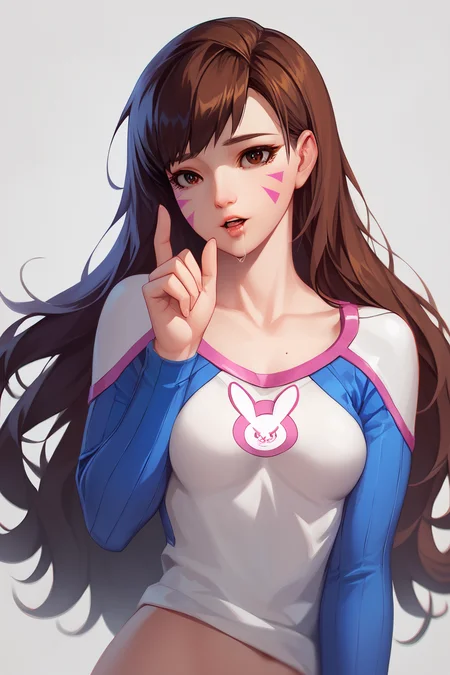 <lora:DVApony:1>,
score_9,score_8_up,score_7_up,score_6_up,score_5_up,score_4_up,
masterpiece,best quality,masterpiece,(best quality),
official art,extremely detailed cg 8k wallpaper,((crystalstexture skin)),(extremely delicate and beautiful),highly detailed,
HanaSong,1girl,solo,d.va,(overwatch),long hair,whisker markings,facial mark,brown eyes,looking at viewer,
beautiful detailed eyes,shirt,simple background,open mouth,parted lips,saliva,(drooling:1.3),