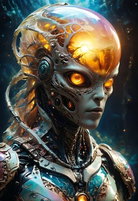 A multicolored translucent artialien, (translucent head:1.6), glowing eyes, neon highlights, strong jawline, intricate textures,
extremely detailed background, planetary view, IBG,
hyperdetailed realistic illustration, intricately detailed, highest quality,
BREAK, stylized photo, ultra level of detail and precision in the art, masterpiece, mixed media, intense mood, detailed shading, extreme wide-angle view,
subsurface scattering, light leaks, soft shadows, film grain, Dutch angle, cinematic composition, mystic haze, dusty atmosphere, very detailed skin, HDR, RAW photograph, eye catchlights, mystic haze, dusty atmosphere, complementary colors