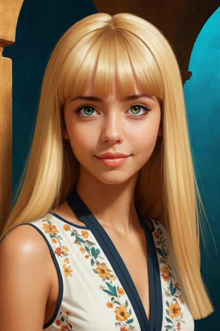 , Syrian character, blonde_bangs , ,,(by Lois van Baarle and John Atkinson Grimshaw:1.20), (by Alesya Osadchaya and Cyril Rolando and Jeremiah Ketner:0.80)