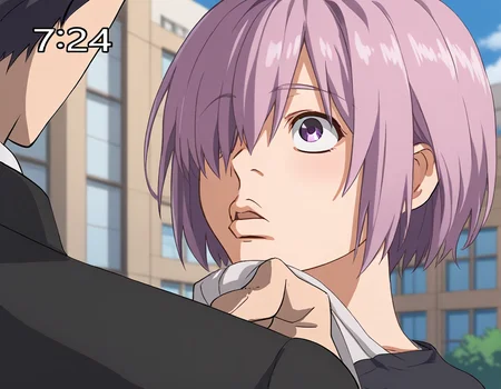 <lora:HyLper-Accelerate-PAseer:1><lora:Fixhands_anime_bdsqlsz_V1:1>score_9, score_8_up, score_7_up, uncensored, source_anime, intricate details, perfect anatomy BREAK
1boy, 1girl, mash kyrielight, purple hair, hair over one eye,
nijiuraseven, outdoors, city,
<lora:nijiuraseven_XL(pony)fix:1>