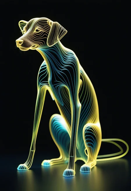 high quality, high resolution, extremely detailed, no humans, made of,tiny neon glass filaments,w0gf1l, glass of milk, black background