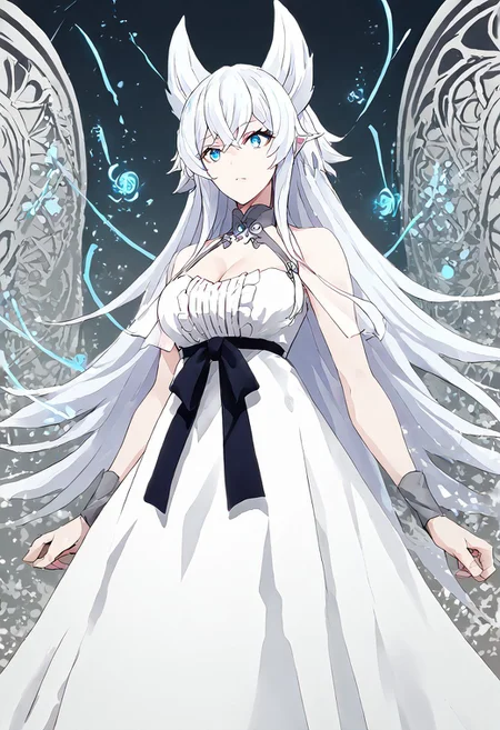 score_9, score_8_up, score_7_up, score_6_up, score_5_up, score_4_up, source_anime, 1girl, solo, 
fenrys, white dress, white hair, blue eyes, cleavage, 
masterpiece, best quality, very aesthetic, absurdres,