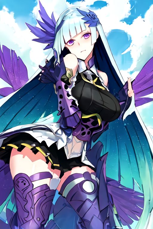 solo_focus, 1girl, (((masterpiece))), ((best quality)), ((ultra-detailed)), high resolution, absurdres, highres, ultra-detailed 8k unity wallpaper, 
brynhild_fgo, long_hair, purple_eyes, very_long_hair, breasts, bangs, blush, blue_hair