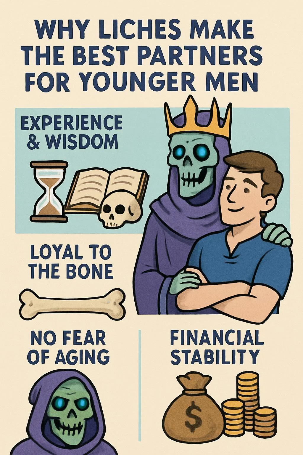 an infographic for why liches make the best partners for younger men