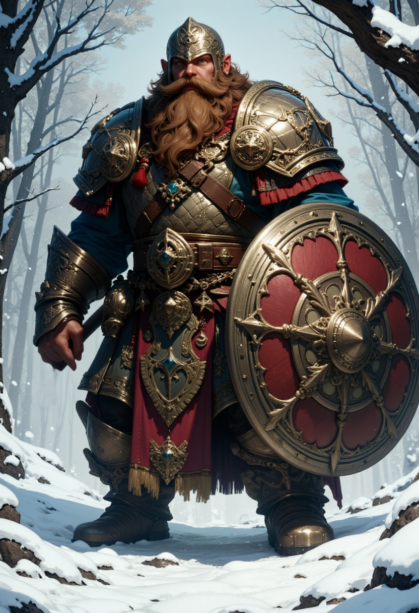 G0thicL1nes, dwarf warrior, long beard, heavily armored, shield, fantasy, epic, in the snow.
<lora:FluxMythG0thicL1nes:1>