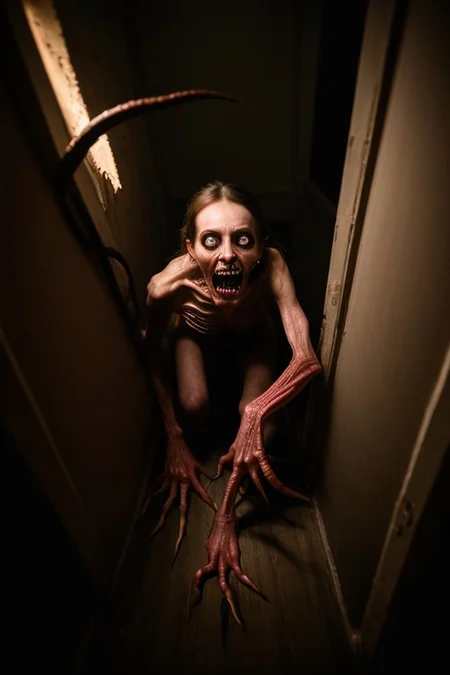 Photography, photorealistic, insanely real life detailed, 8k, highest resolution possible, sharp focus, taken with professional DSLR and lenses, cinematic, taken best skilled cinematographer,
monster, horror \(haunted house\), Darkness,
Inside a haunted house, indoors,night,dark, creepy, scary,terrifying, haunted,
horror movie atmosphere, cinematic dark night time lighting and dramatic shadows,
Cinematically<lora:Reel_WHorror_1_2_9_ReWo_n:1> realistic horror scene of an indoors,
, eyes,extra eyes,tentacles,horn,flesh,extra limbs
veins, multiple limbs, blood pool, teeth, rim lighting, (8K, RAW photo, best quality:1.2, masterpiece:1.2), (realistic, photo-realistic:1.2), ultra-detailed,