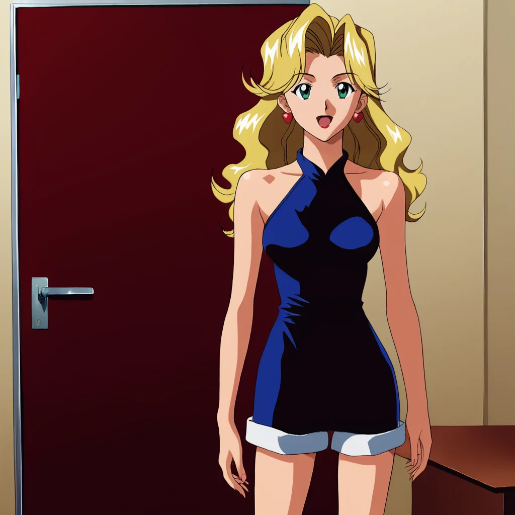 <lora:JudyCowboyBebop_pony_v1:.65> JudyCowboyBebop, 1girl, blonde hair, long hair, earrings, retro artstyle, green eyes, breasts, 1990s (style), cowboy shot,  <lora:camisole_pony_V1.1:0.6> camisole,shorts, <lora:0932 Home wear 9_v1_pony:1> ruanyi0932,blue dress,halter dress,sleeveless,cowboy shot,taut dress,skin tight,long dress