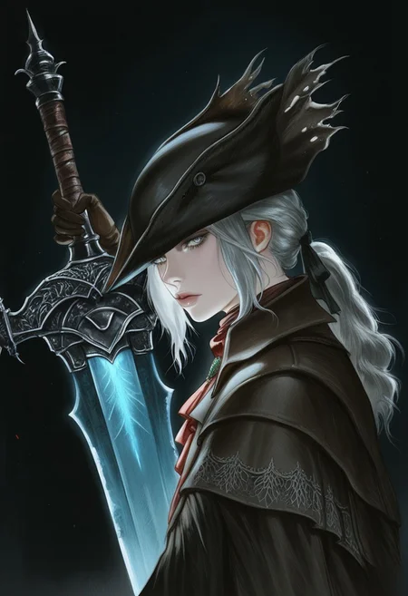 AMAZING QUALITY, MASTERPIECE, R0Y0, 1GIRL, PORTRAIT, LADY MARIA (BLOODBORNE), MOONLIGHT GREATSWORD, DARK, GOTHIC