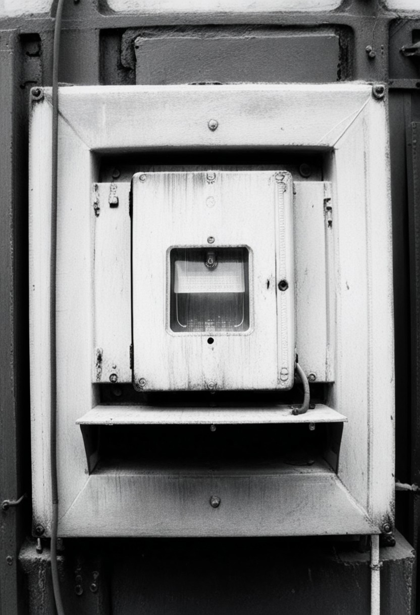 detailxl, 80sc1nemat1c5tyle, creamy bokeh, black and white, colorless, monochrome, BREAK, electricity box