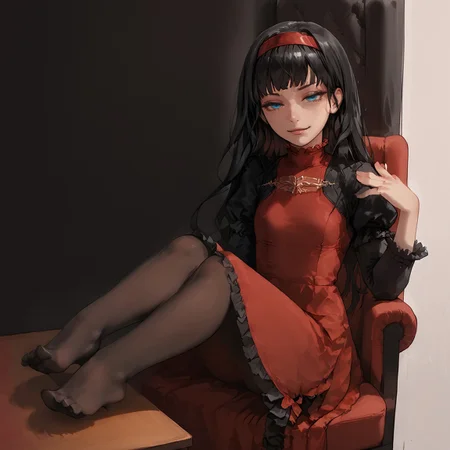 safe_pos, safe_pos, safe_pos, safe_pos, score_9, score_8_up, score_8_up, source_anime, source_safe,  expressiveh,  

solo, 
1girl ,

rg1rl, black hair, long hair, red hairband, blue eyes, puffy sleeves, red dress, frills, ((black pantyhose)), ((petite, petite body)) ((small braist)), perfect body, perfect butt,

 suit, shirt,skirt, (black pantyhose, stocking)

crosft, feet on table, full body, crossed legs, sitting, legs, foreshortening, thighs, soles, feet, foot focus, arm up, looking at viewer, smug, half-closed eyes, indoors, office chair, office, desk,

in hospital office, 
