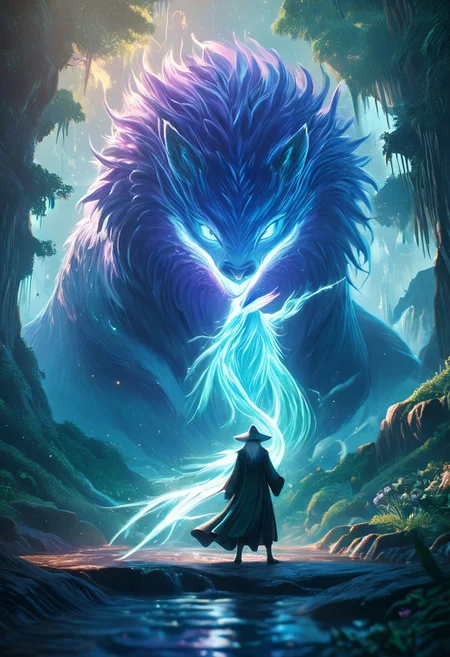Dave the Duck facing giant alien monsters, whimsical fantasy scene, Gandalf the Grey battling Voldemort in the background, pure magic flowing through the air, vibrant colors, dreamlike atmosphere, digital art, art by Yuumei and Ross Tran, 8k resolution, concept art with a focus on environmentalism and femininity, characters in action, pastel colors, detailed and imaginative composition. 
concept-art, fantasy, epic, majestic, magical, dreamy, perspective, light and shadow, moody, epic, 
beautiful, painterly, aesthetic, textural, vivid, vibrant, intricate details, highly detailed, ultra-detailed, absurdres, 
novuschroma53 style, DonMM4g1cXL, aid291, bosstyle