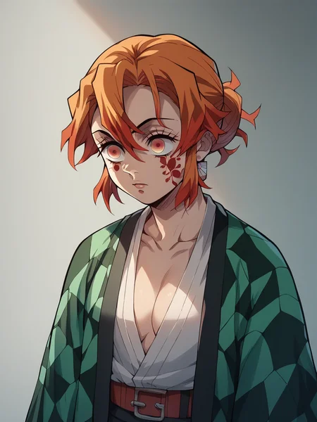 score_9, score_8_up, score_7_up, score_6_up, score_5_up, <lora:demonslayerXLP:1> demon slayer, 1girl, ginger hair,