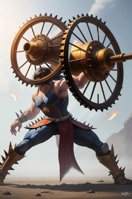 Wind and Fire Wheels - A pair of circular blades with spikes around the edges that could be thrown at enemies, Realistic looking weapon, MagicItem_v1,