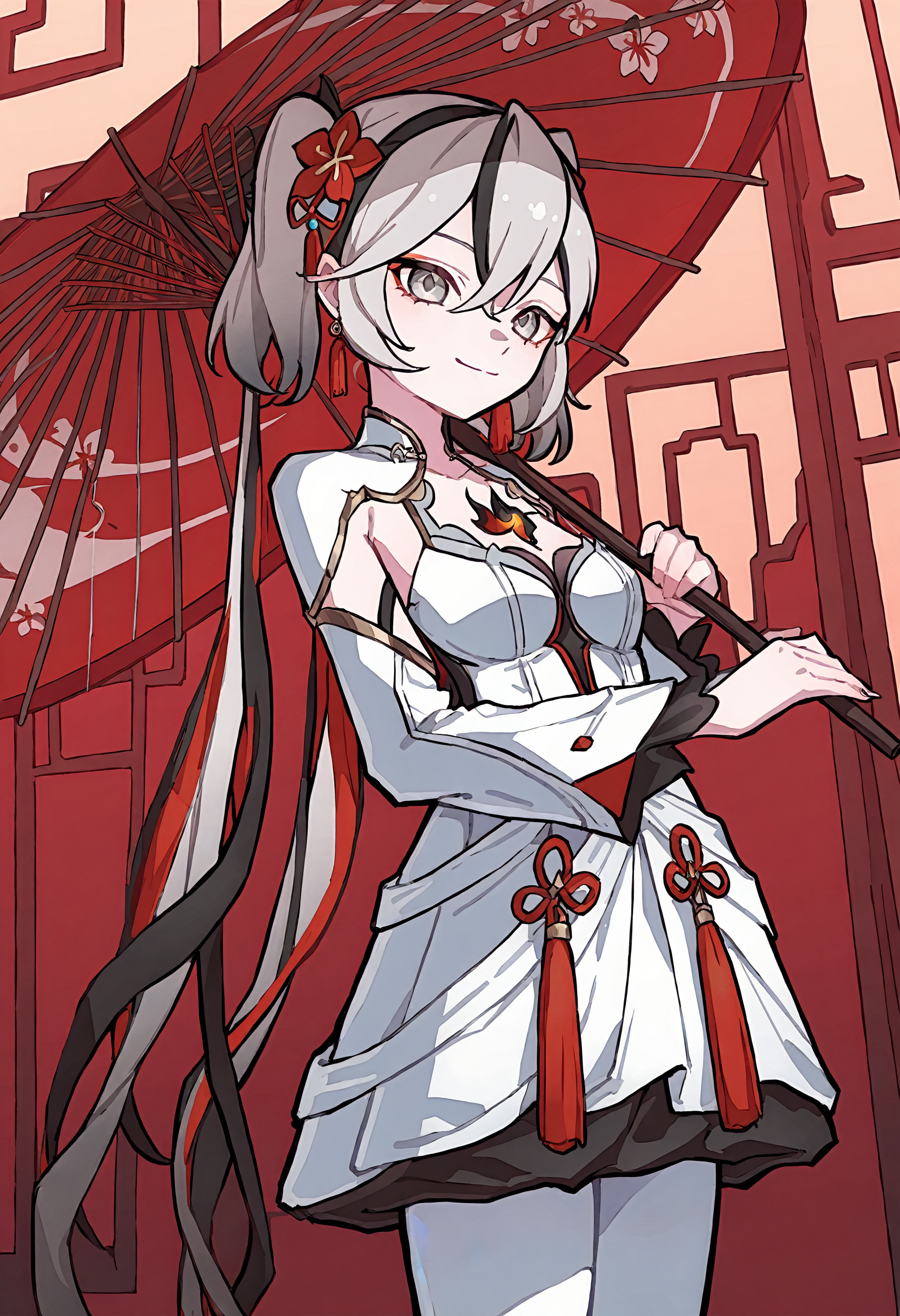 kame 0 0 kame, <lora:kame_0_0_kameloconeps11:0.8>,
theine, <lora:theobrobine-guy90-Illust-Lycorisv1:0.8>,
<lora:trforill-000148:0.6>,
camellya (wuthering waves)1girl, solo, umbrella, jewelry, earrings, holding, holding_umbrella, pantyhose, dress, grey_eyes, oil-paper_umbrella, tassel, long_sleeves, hair_ornament, grey_hair, white_pantyhose, breasts, from_side, multicolored_hair, flower, cowboy_shot, tassel_earrings, bangs, white_dress, closed_mouth, hairband, gradient_hair, standing, ribbon, long_hair, smile, chinese_clothes, wide_sleeves, short_hair, medium_breasts, indoors