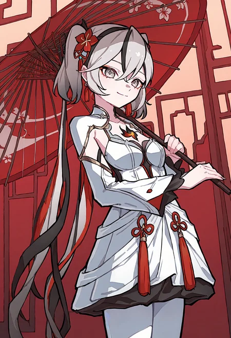 kame 0 0 kame, <lora:kame_0_0_kameloconeps11:0.8>,
theine, <lora:theobrobine-guy90-Illust-Lycorisv1:0.8>,
<lora:trforill-000148:0.6>,
camellya (wuthering waves)1girl, solo, umbrella, jewelry, earrings, holding, holding_umbrella, pantyhose, dress, grey_eyes, oil-paper_umbrella, tassel, long_sleeves, hair_ornament, grey_hair, white_pantyhose, breasts, from_side, multicolored_hair, flower, cowboy_shot, tassel_earrings, bangs, white_dress, closed_mouth, hairband, gradient_hair, standing, ribbon, long_hair, smile, chinese_clothes, wide_sleeves, short_hair, medium_breasts, indoors