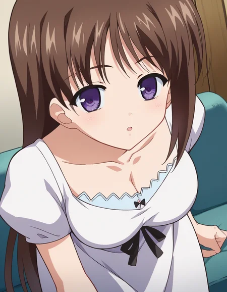 score_9, score_8_up, score_7_up, source_anime,
marinaakizuki, <lora:marina-akizuki-ponyxl-lora-nochekaiser:1>
marina akizuki, long hair, brown hair, purple eyes, large breasts,
dress, ribbon, collarbone, short sleeves, white dress,
indoors, sofa, couch, bent over,
looking at viewer, dutch angle, cowboy shot,