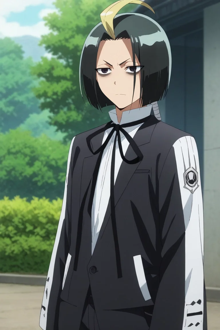 score_9, score_8_up, score_7_up, source_anime, rating_safe, , anime screencap, anime coloring, official style, , depth of field, 1boy, solo, male focus, <lora:seigen_amawaka_pony:0.96>, seigen_amawaka, black hair, black eyes, , multicolored hair, two-tone hair, streaked hair, blonde hair, ahoge, , , <lora:sdxl_lightning_8step_lora:1>
