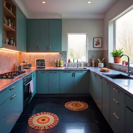 magazine photograph of a perfect kitchen <lora:Psych-Futurism:1>,pfstyle
