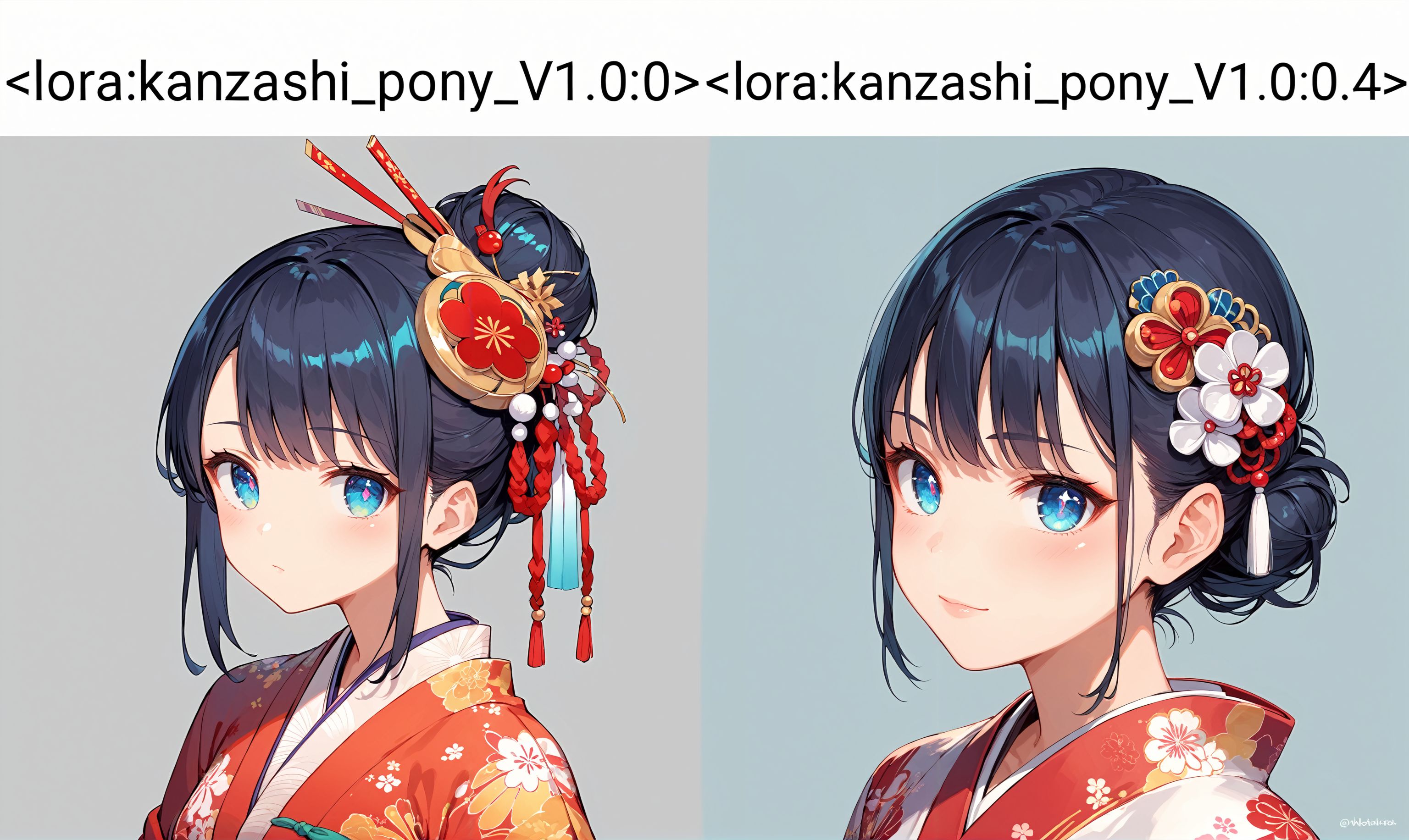 score_9, score_8_up, score_7_up,source_anime, high res image,masterpiece,best quality,girl,cute face,clear skin,shiny hair,ultra detailed eyes,simple background,  <lora:kanzashi_pony_V1.0:0> kanzashi, hair ornament, hair bun,kimono