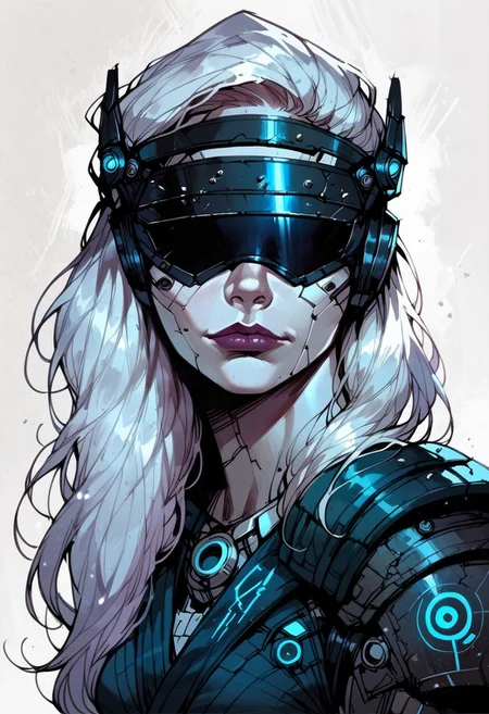 score_9, score_8_up, score_7_up, BREAK, 1woman portrait, Recypu style,close up of futuristic robotic female, long hair, white skin, sleek opaque reflective black visor, white background
<lora:Fant5yP0ny:0.6> <lora:fantasy_world_pony:0.9>
<lora:Cherry-Gig:0.55>