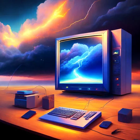 (weathercontrol:1) a painting of a computer with a storm in the background <lora:djzWeatherControlV21_LoraBooth:1>