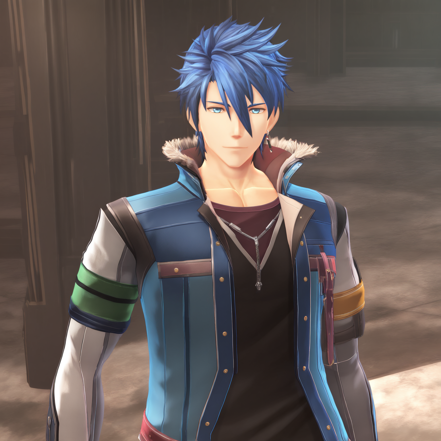 <lora:kai_style_illustrious:1>,kai_style,3d,1boy,van_arkride,masterpiece,eiyuu densetsu,blue hair,blue eyes,