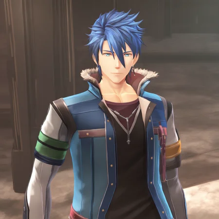 <lora:kai_style_illustrious:1>,kai_style,3d,1boy,van_arkride,masterpiece,eiyuu densetsu,blue hair,blue eyes,