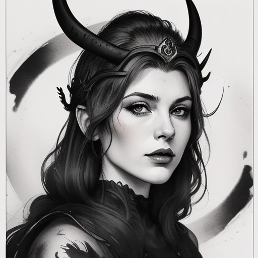 Ink portrait of a beautiful viking princess.
Colors Red and Black.
Ink style.