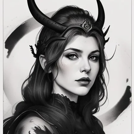 Ink portrait of a beautiful viking princess.
Colors Red and Black.
Ink style.