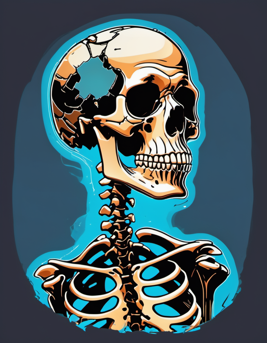 breathtaking vector cartoon illustration of  vintage photo, film damage, double exposure, x-ray of abnormal skeleton <lora:Vector cartoon illustration-000008:1>